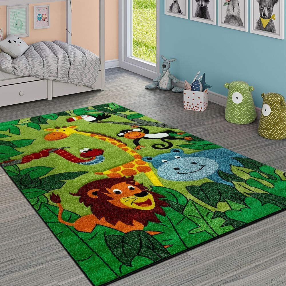 Alfombra lavable para niños con huellas de animales coloridos, alfombra de  juego de dibujos animados de 8 x 10 pulgadas, alfombra de pelo bajo con