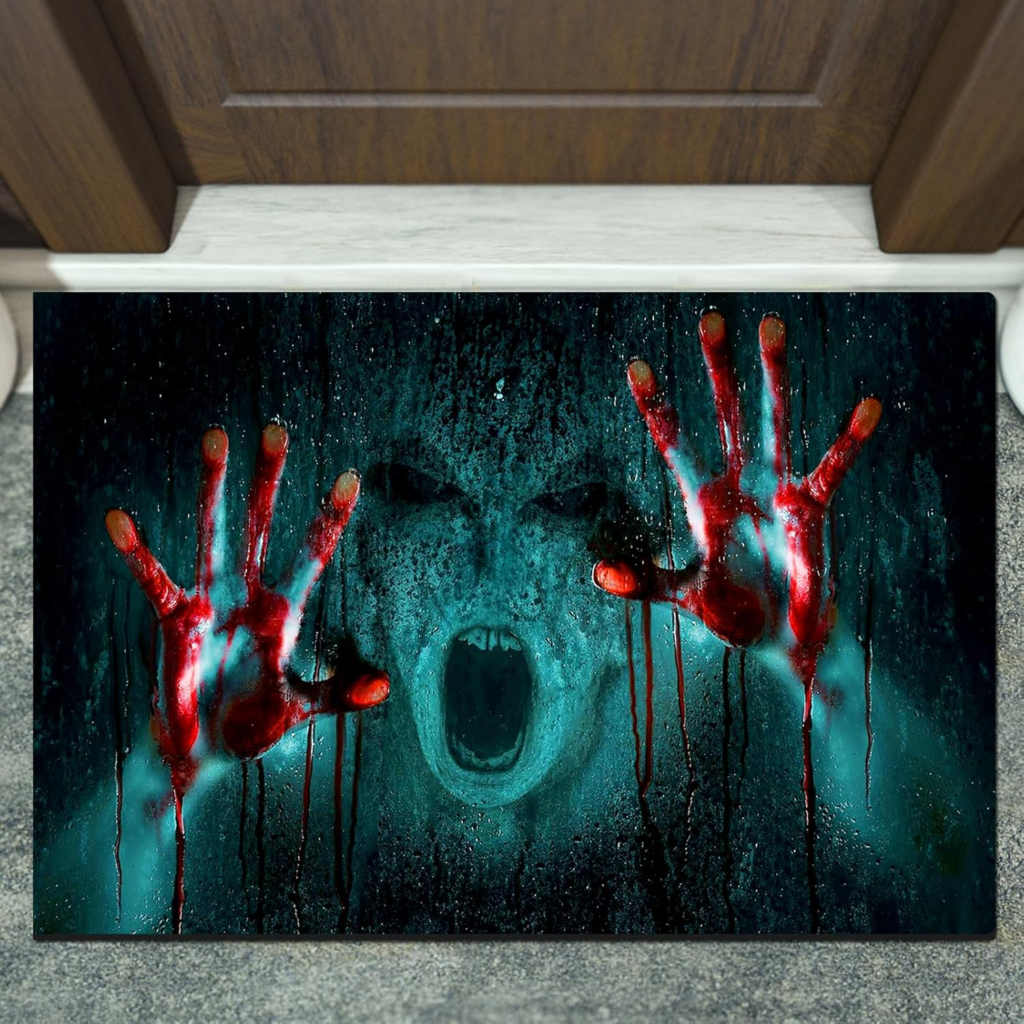 ZZRSYJ Felpudo 3D para Halloween,60 * 40 cm Tapete de Puerta de película de Terror,3D Terror impresión Halloween，para la decoración del hogar del Piso de...