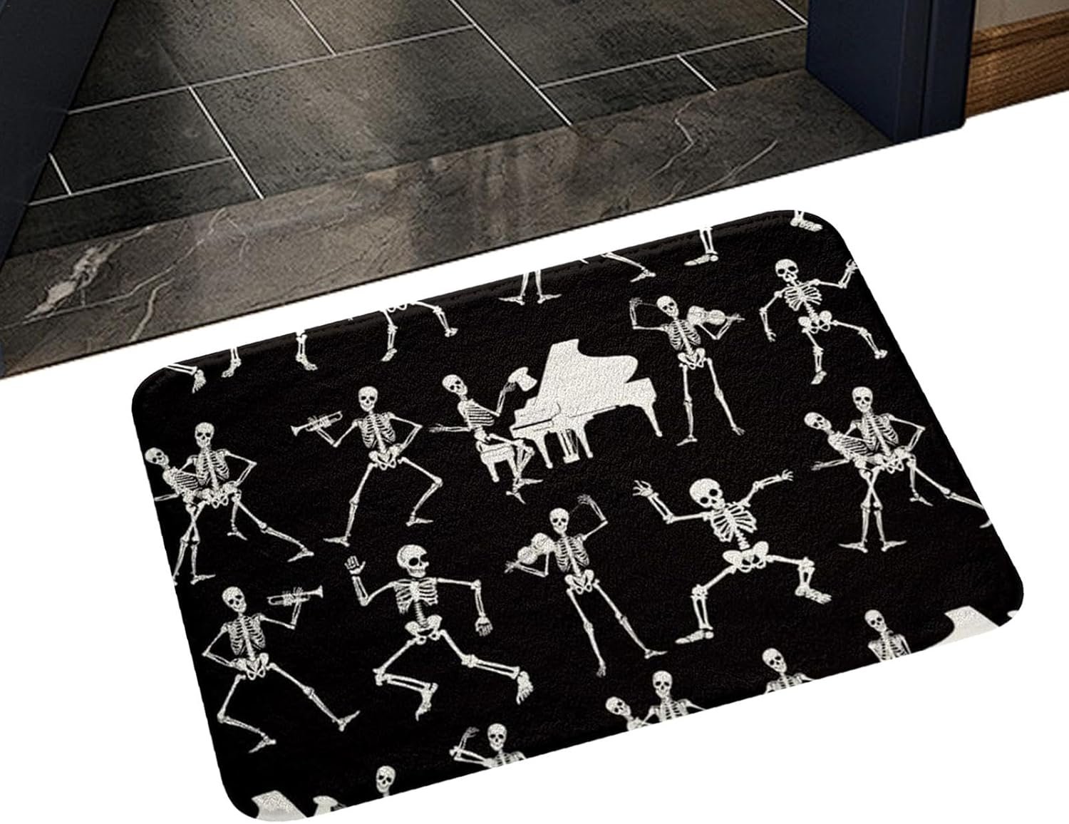 Alfombras de baño de Halloween con calavera negra | Alfombra de baño divertida y espeluznante Halloween | Alfombra de esqueleto Halloween | Alfombra gótica...