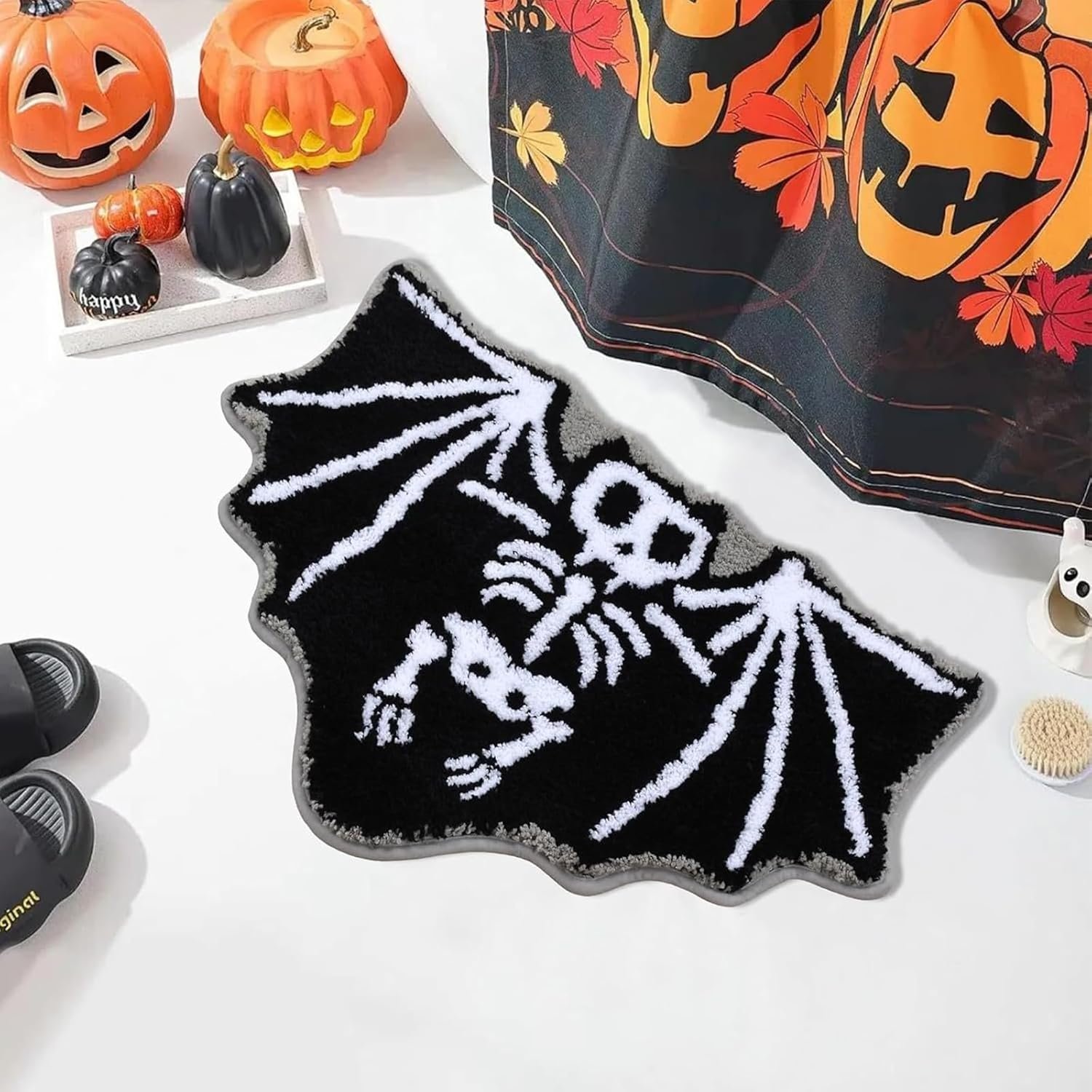 
YQSLYQS Alfombra Murciélago Halloween Alfombra de Baño Antideslizante Absorbente de Agua Alfombra Negra en Forma de Murciélago para la Puerta Principal,...