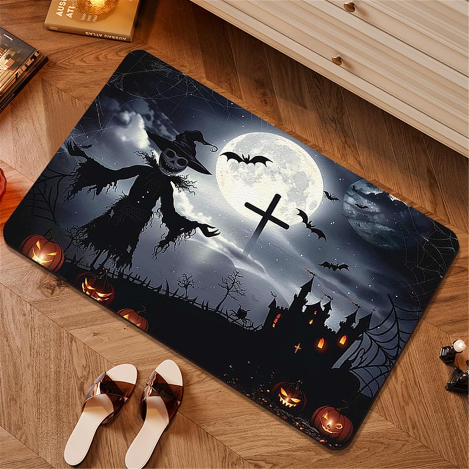 
Alfombra de baño de diatomeas de Halloween espeluznante - Alfombra de baño absorbente antideslizante con motivos de murciélagos y fantasmas,alfombra de...