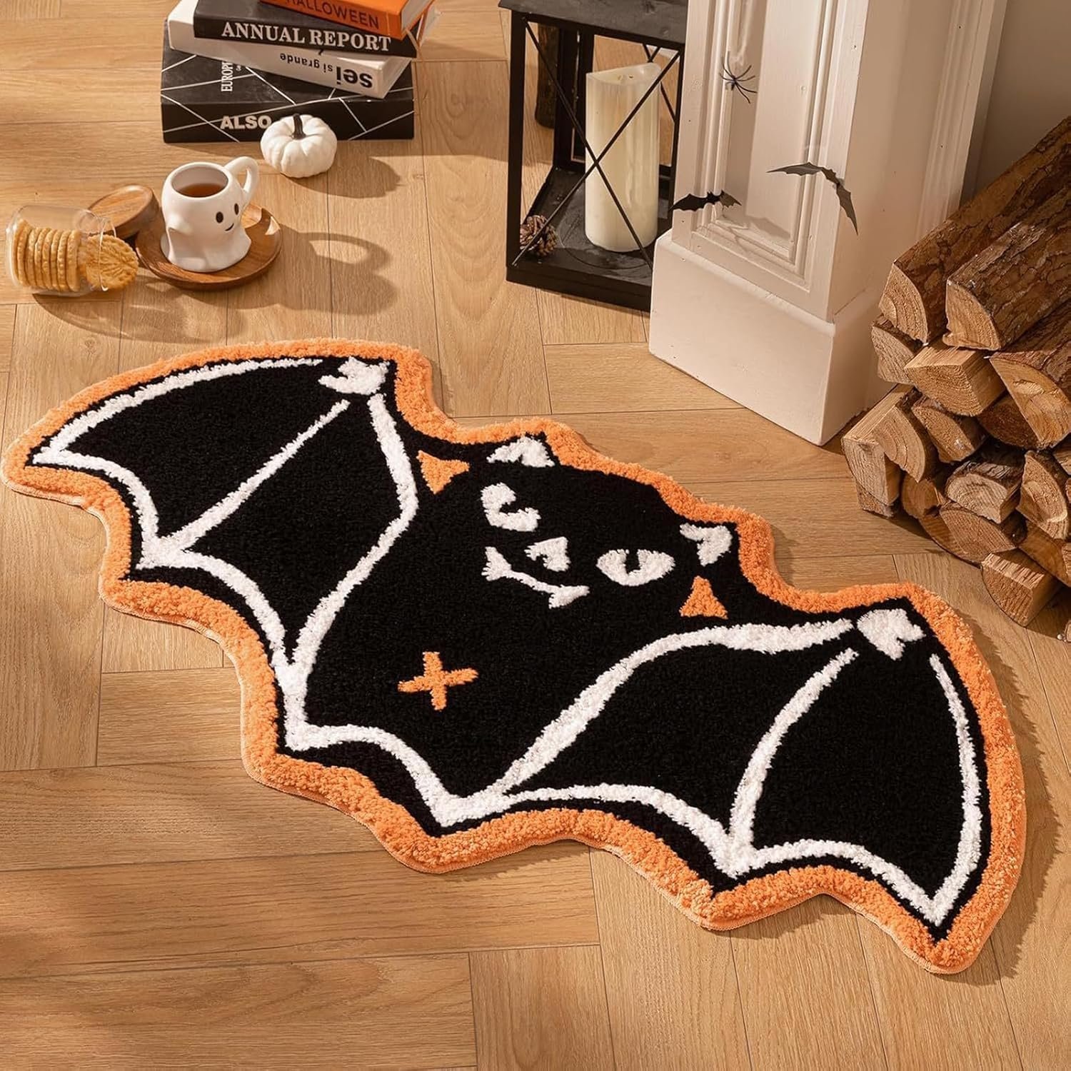 
YQSLYQS Alfombra Murciélago Halloween Alfombra de Baño Antideslizante Absorbente de Agua Alfombra Negra en Forma de Murciélago para la Puerta Principal,...