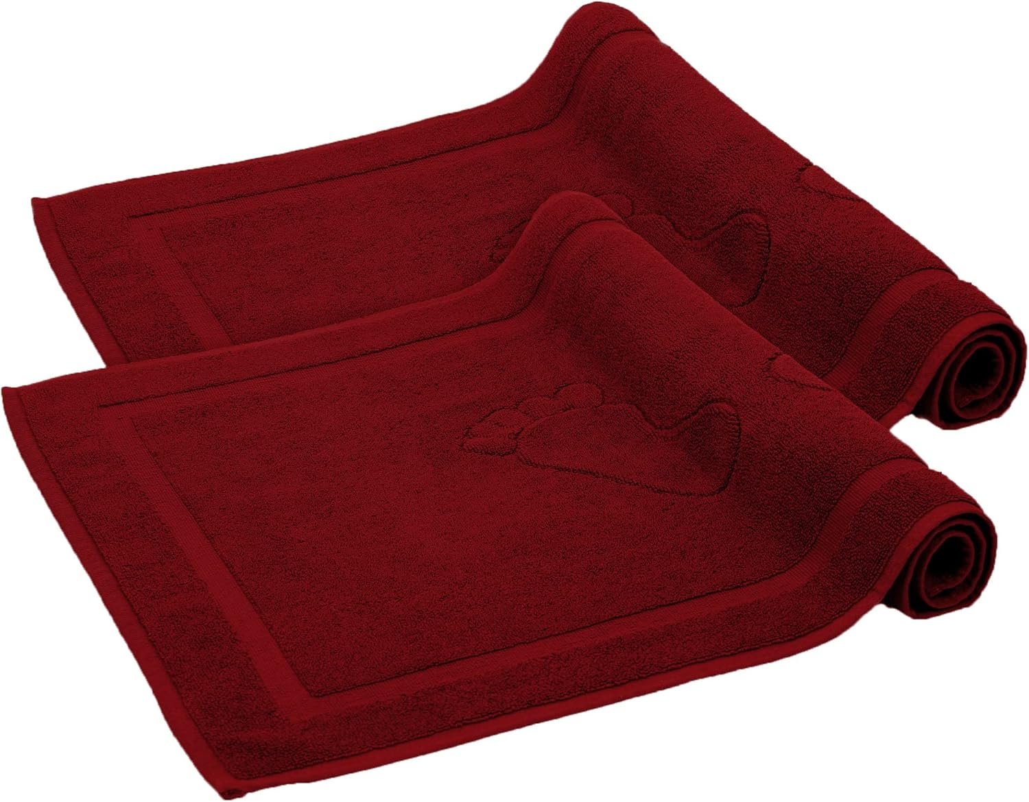 Komfortec Juego de 2 Alfombrillas de Ducha de Rizo Lavable de 800 g/m², 100% algodón, Absorbente y de Secado rápido, 50 x 80 cm, Color Rojo burdeos