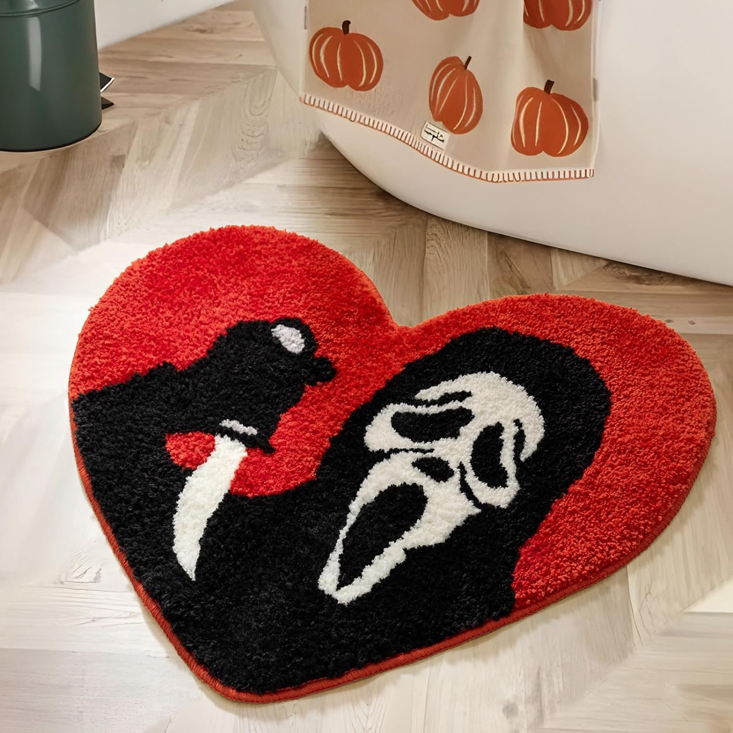 TANVILL Alfombras de baño de Halloween, color negro, rojo, naranja, antideslizante, decoración del hogar, diseño de calavera divertida, lavable, absorbente,...