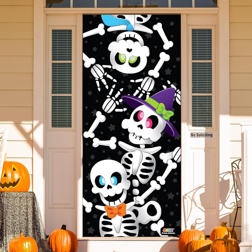 Diseño Esqueleto Lindo Halloween Cuebierta Pegatina de Puerta de Casa 76 x 182cm Decoración de Puertas, Ventanas y Paredes de Halloween